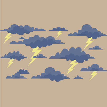 Storm clouds with lightning on a cream background. Vector illustrationのイラスト素材