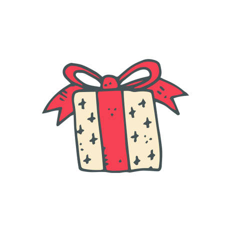 Painted Christmas present, a yellow box with a stripe with starsのイラスト素材