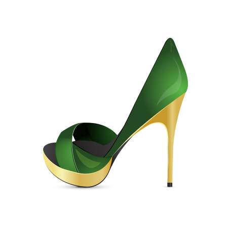 Green shoe on a high heel. Vector illustrationのイラスト素材