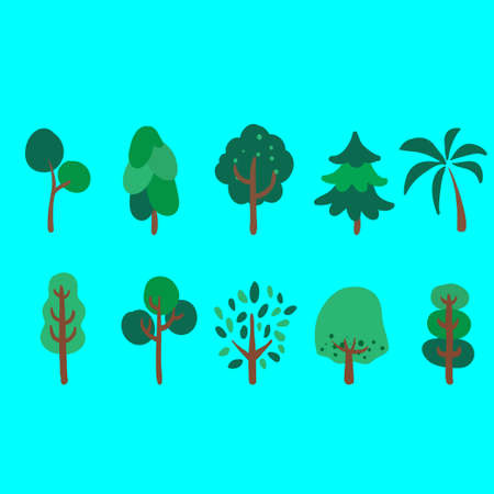 Large and small trees on a blue background. Vector illustrationのイラスト素材