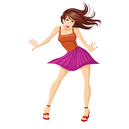 The girl in beautiful skirt on a white background. Vector illustrationのイラスト素材