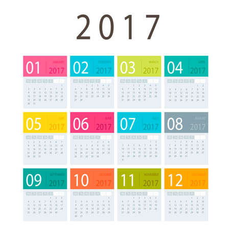 Bright 2017 calendar on a white background Vector illustrationのイラスト素材