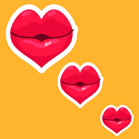 Large and small lips on a yellow background. Vector illustrationのイラスト素材