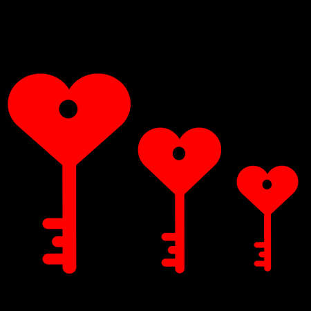 Three key from the heart on a black background. Vector illustrationのイラスト素材