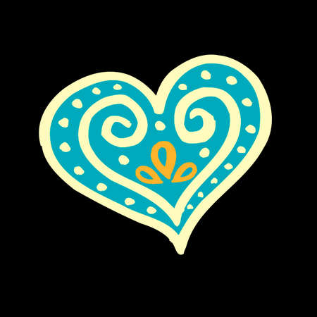 Patterned blue heart on a black background. Vector illustrationのイラスト素材