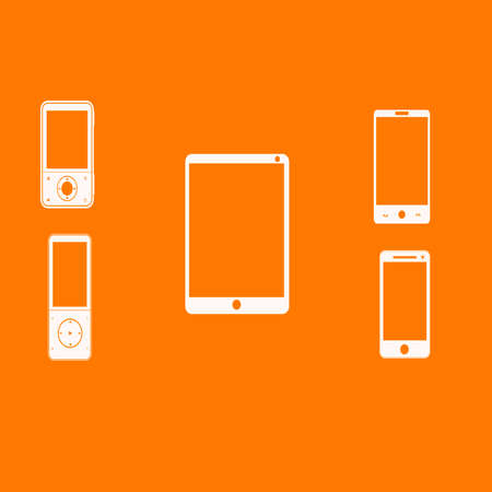 Mobile phones white on an orange background. Vector illustrationのイラスト素材