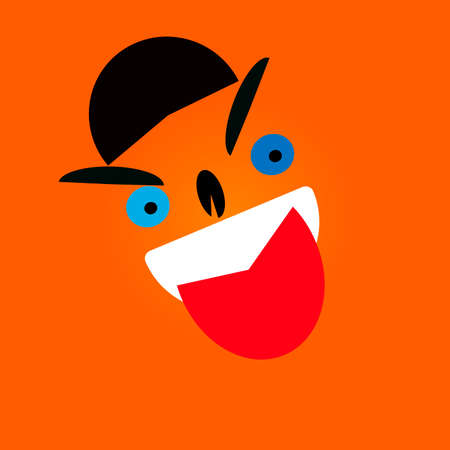 Smile with blue eyes and a red tongueの写真素材
