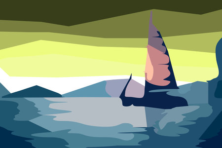 Sailing boat at sea in the evening sunlightのイラスト素材