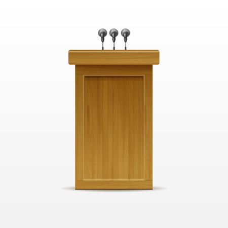 Wood Podium Tribune Rostrum Stand with Microphonesのイラスト素材
