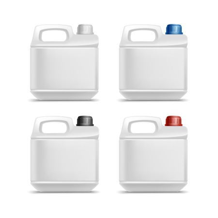Set of Blank Plastic Jerrycan Canister Gallon Oil Cleanser Detergent Abstergent Isolatedのイラスト素材