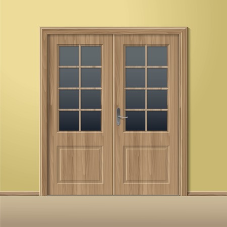 Vector Wood Closed Door with Frame Isolatedのイラスト素材
