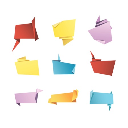 Vector Origami Banner Speech Bubble Paper Setのイラスト素材