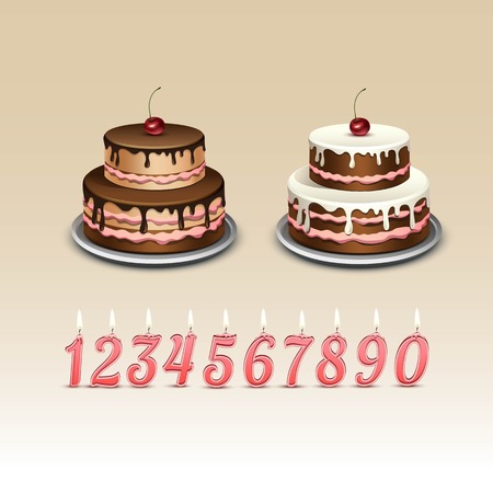 Birthday Cake with Candles and Numeralsのイラスト素材