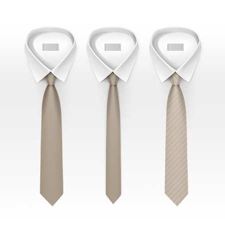 Set of Tied Striped Colored Silk Ties and Bow Ties Collection Vector Realistic Illustration Isolated on White Backgroundのイラスト素材