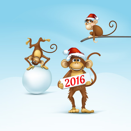 2016 Happy New Year of the Chinese Calendar Monkey Christmas Card Vectorのイラスト素材