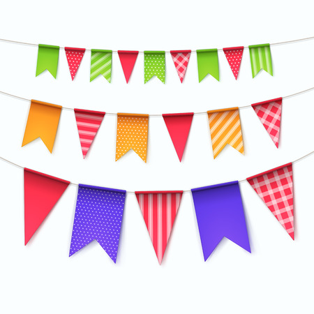Illustration of Vector Set of Multicolored Buntings Garlands Flags Isolated on White Backgroundのイラスト素材