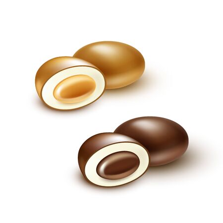 Vector Set of Realistic Chocolate Iris Candies Isolated on White Backgroundのイラスト素材