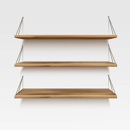 Empty Wooden Wood Shelf Shelves Isolated on Wall Backgroundのイラスト素材