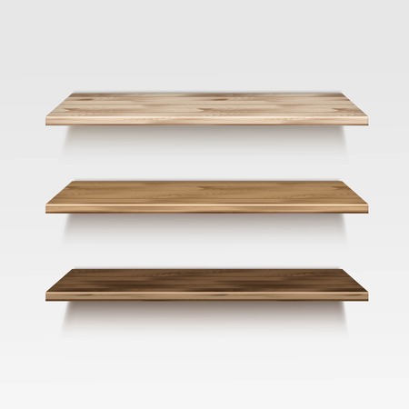 Empty Wooden Wood Shelf Shelves Isolated on Wall Backgroundのイラスト素材