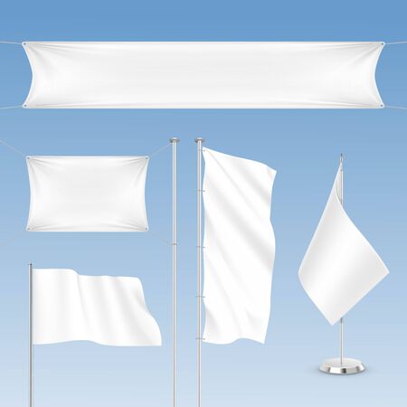 Set of White Blank Flags Isolated on Backgroundのイラスト素材