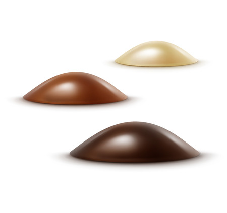 Set of Realistic Black Dark Bitter White Milk Chocolate Candies in Various Shapes Isolated on White Backgroundのイラスト素材