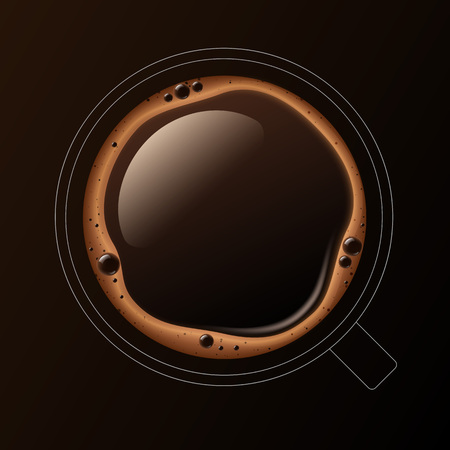 Vector Outline Coffee Cup Mug with Crema Foam Bubbles Top View Isolated On Backgroundのイラスト素材