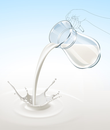 Vector Milk Splash Stream Flow from Glass Jug Close Up Isolated on Backgroundのイラスト素材