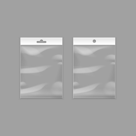Vector Sealed Empty Transparent Plastic Pocket Bags with Hang Slot Close up Isolated on Backgroundのイラスト素材