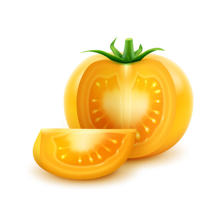 Big Ripe Yellow Fresh Cut Tomato Close up Isolated on White Backgroundのイラスト素材