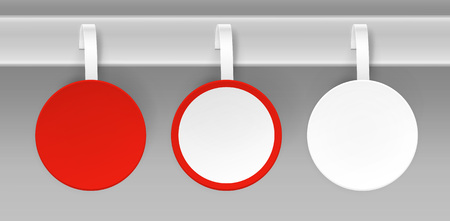 Vector Set of Blank White Red Round Papper Plastic Advertising Price Wobbler Front view Isolated on Backgroundのイラスト素材