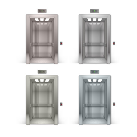 Set of Open Chrome Metal Office Building Elevator on Backgroundのイラスト素材