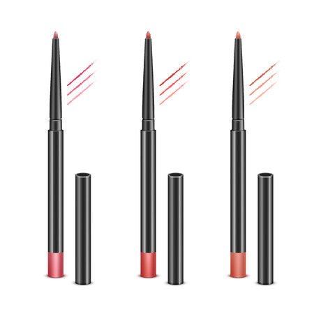 Set of Red Pink Cosmetic Makeup Lip Liner Pencilsのイラスト素材