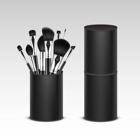 Set of Black Professional Makeup Concealer Powder Brushes inTubeのイラスト素材