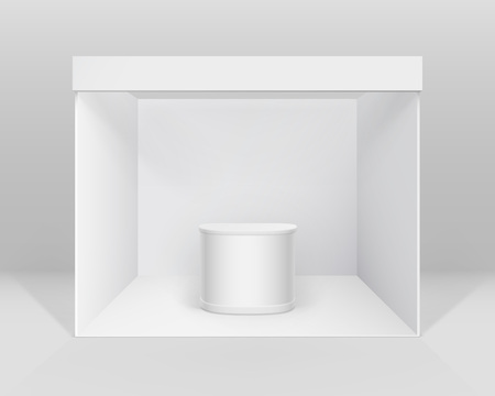 White Indoor exhibition Booth Stand with Counterのイラスト素材