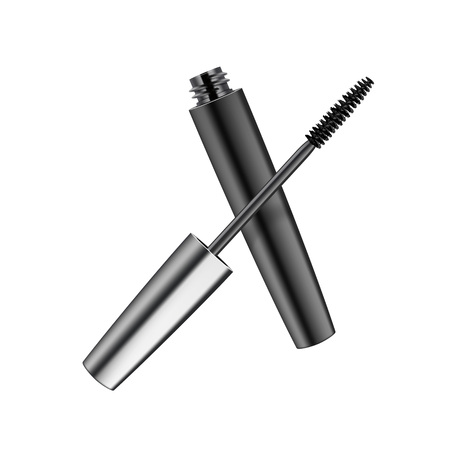Vector Opened Black Realistic Mascara in Dark Metallic Shiny Tube Isolated on Backgroundのイラスト素材
