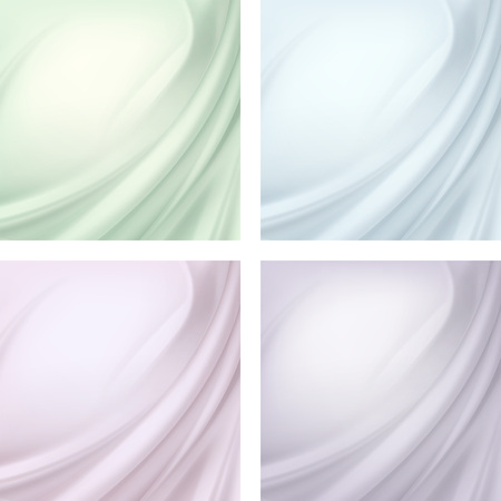 Set of Colored Red Green Blue Purple Pink Satin Silky Textile with Crease Wavy Folds Abstract Backdropのイラスト素材