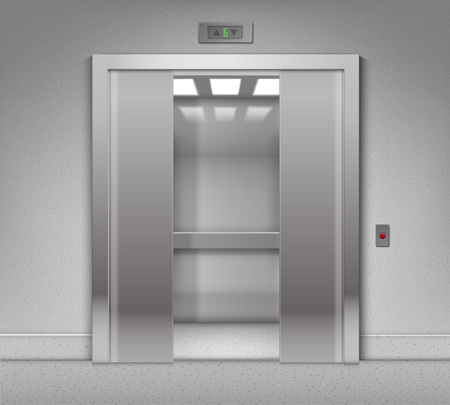 Vector Realistic Half-Open Chrome Metal Office Building Elevator on Backgroundのイラスト素材