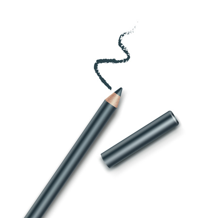 Vector Gray Cosmetic Makeup Eyeliner Pencil with sample stroke Isolated on White Backgroundのイラスト素材