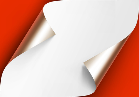 Vector Curled Metalic Platinum Corners of White paper with shadow Mock up Close up Isolated Red Scarlet Backgroundのイラスト素材