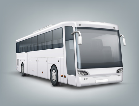 Vector realistic illustration. One passenger bus in perspective view, isolated on gray backgroundのイラスト素材