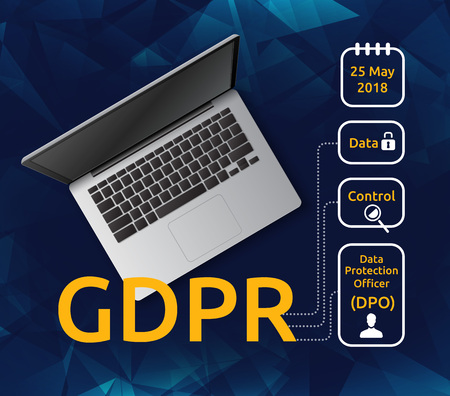 Vector illustration of laptop top view and General Data Protection Regulation or GDPR with explanatory icons. Concept of privacy laws for usersのイラスト素材