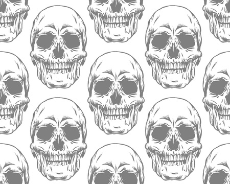 Vector seamless monochrome gray pattern with skulls on white backgroundのイラスト素材