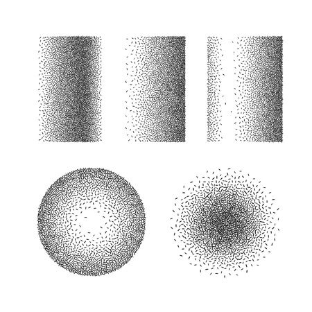 Vector illustration of grainy sand textures, patterns with black dots, halftone gradient in round and rectangle shapes, grain effects on white backgroundのイラスト素材