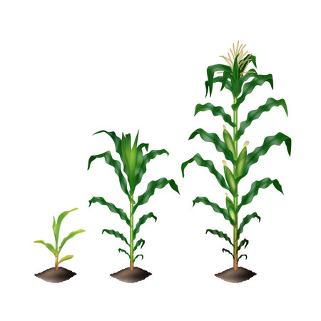 Corn maize plant growing stages vector realistic illustration isolated on white background.のイラスト素材