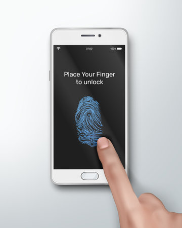 Vector Mobile Phone with Finger Touch Id Isolatedのイラスト素材