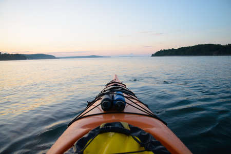 Front of a sea kayak in Frenchman Bay Maine の写真素材