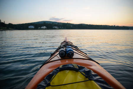 Front of a sea kayak in Frenchman Bay Maine の写真素材