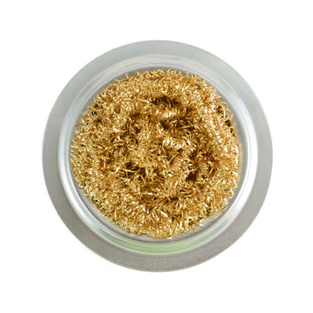 Solder iron steel wool on white shot from above.の写真素材