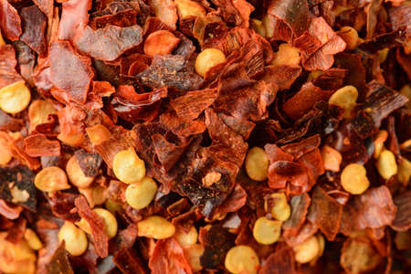 A close-up of crushed red pepper flakes.の写真素材