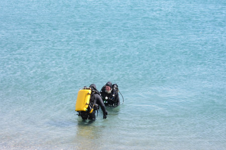 OMONVILLE-LA -ROGUE/FRANNCE Divers on a beach